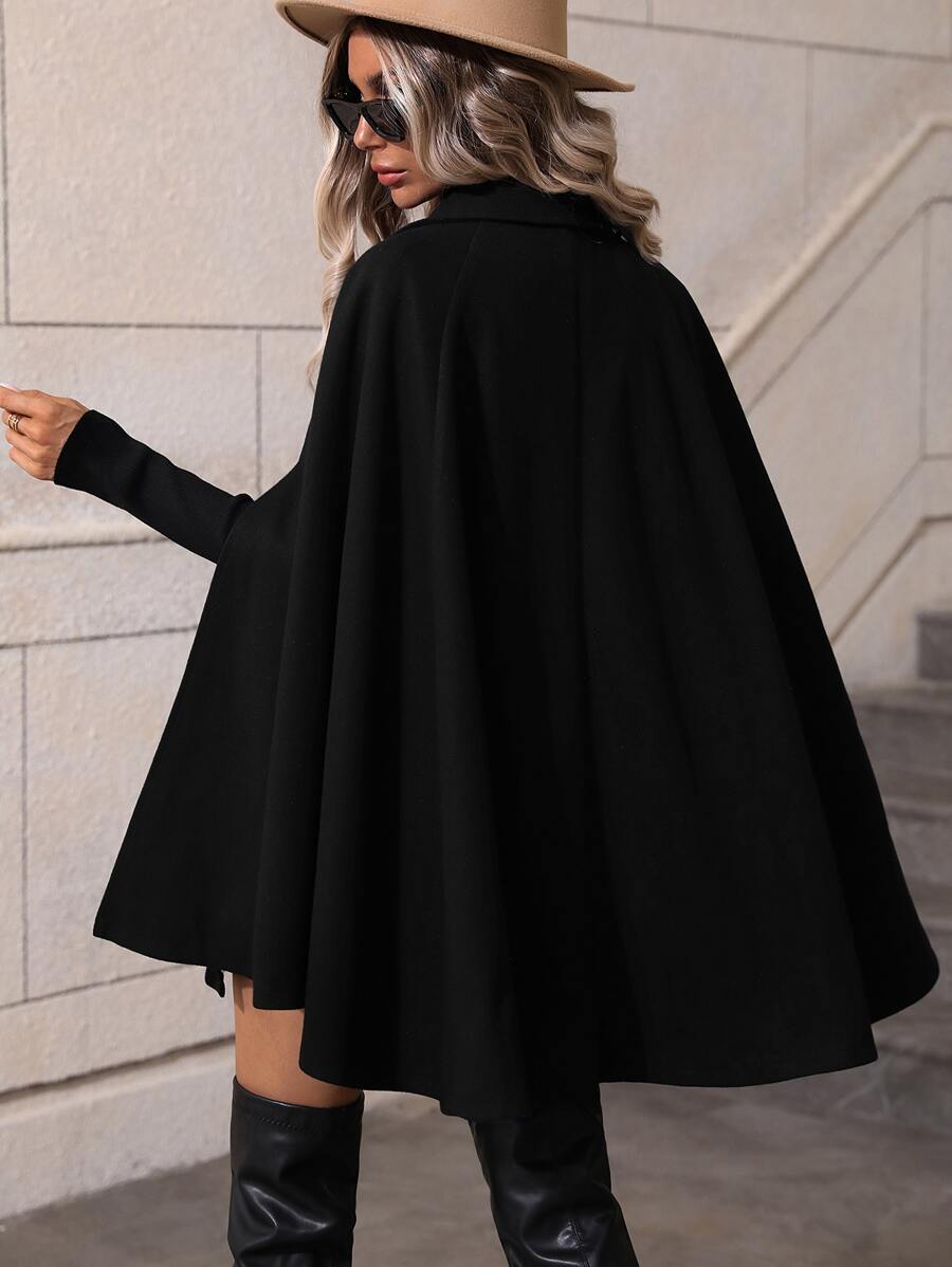 SHEIN Clasi Sobretudo feminino verde trespassado com manga de capa e comprimento médio da moda