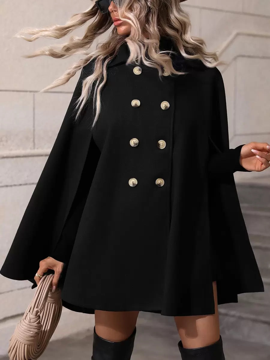 SHEIN Clasi Sobretudo feminino verde trespassado com manga de capa e comprimento médio da moda