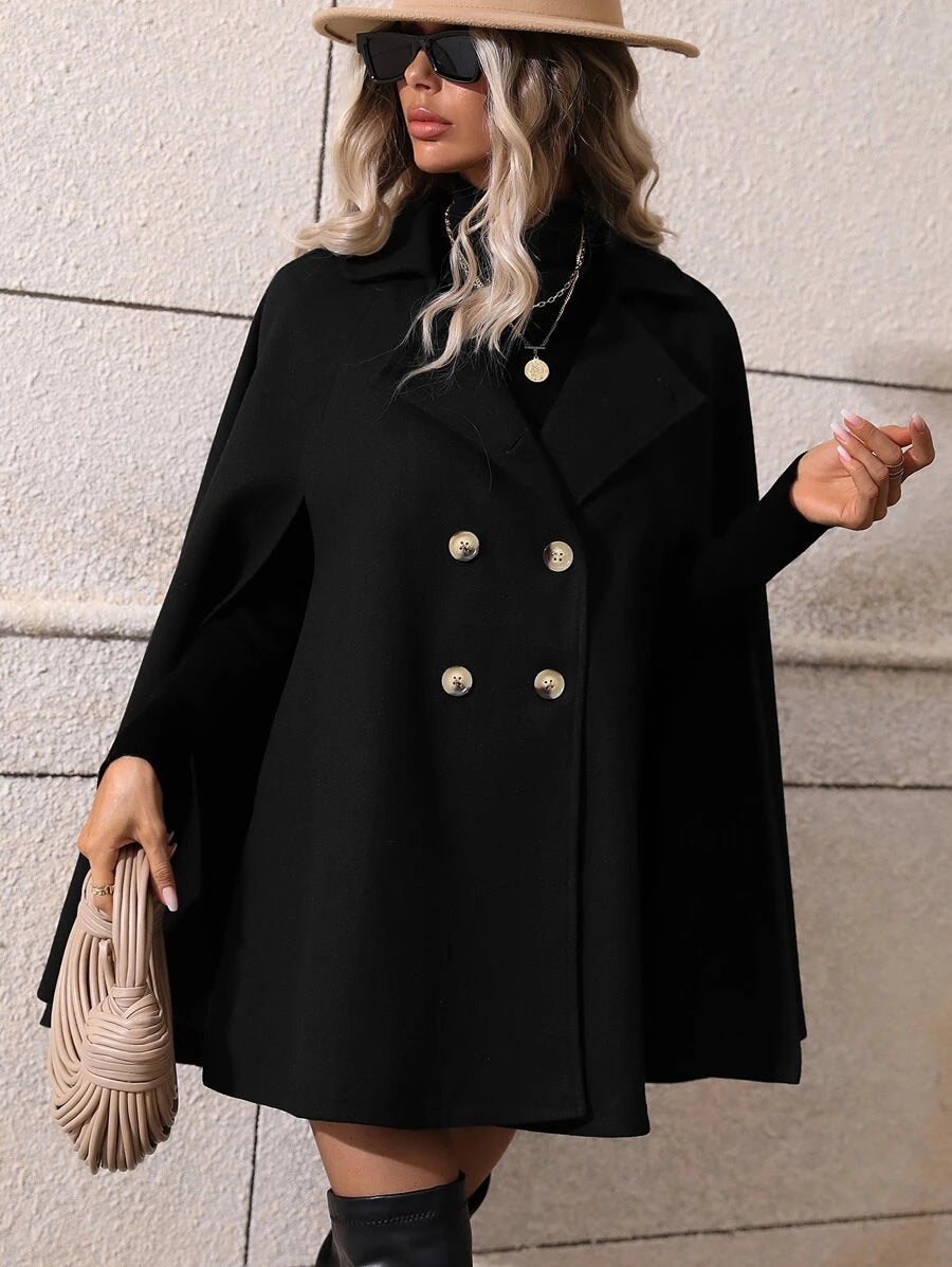 SHEIN Clasi Sobretudo feminino verde trespassado com manga de capa e comprimento médio da moda
