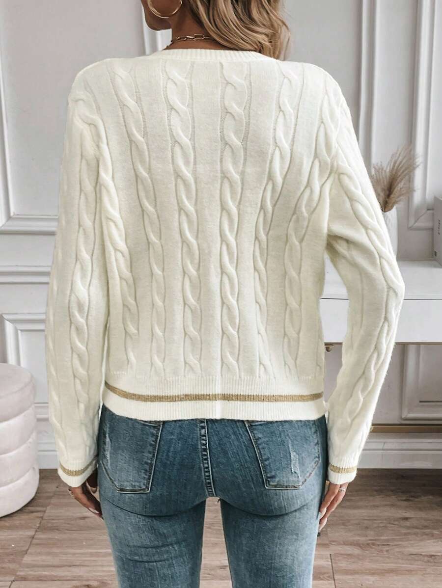 EMERY ROSE Cardigan feminino casual com acabamento contrastante e botões na frente, outono/inverno