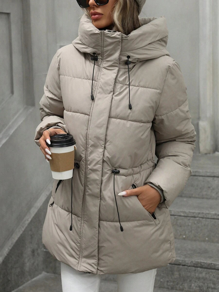 Aveloria Modichic Vestido feminino casual, acolchoado, comprimento médio, com cintura ajustável, acolchoado, isolamento sintético, casaco de inverno, jaqueta de inverno, casaco para roupas de inverno