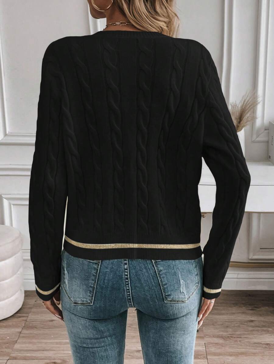 EMERY ROSE Cardigan feminino casual com acabamento contrastante e botões na frente, outono/inverno