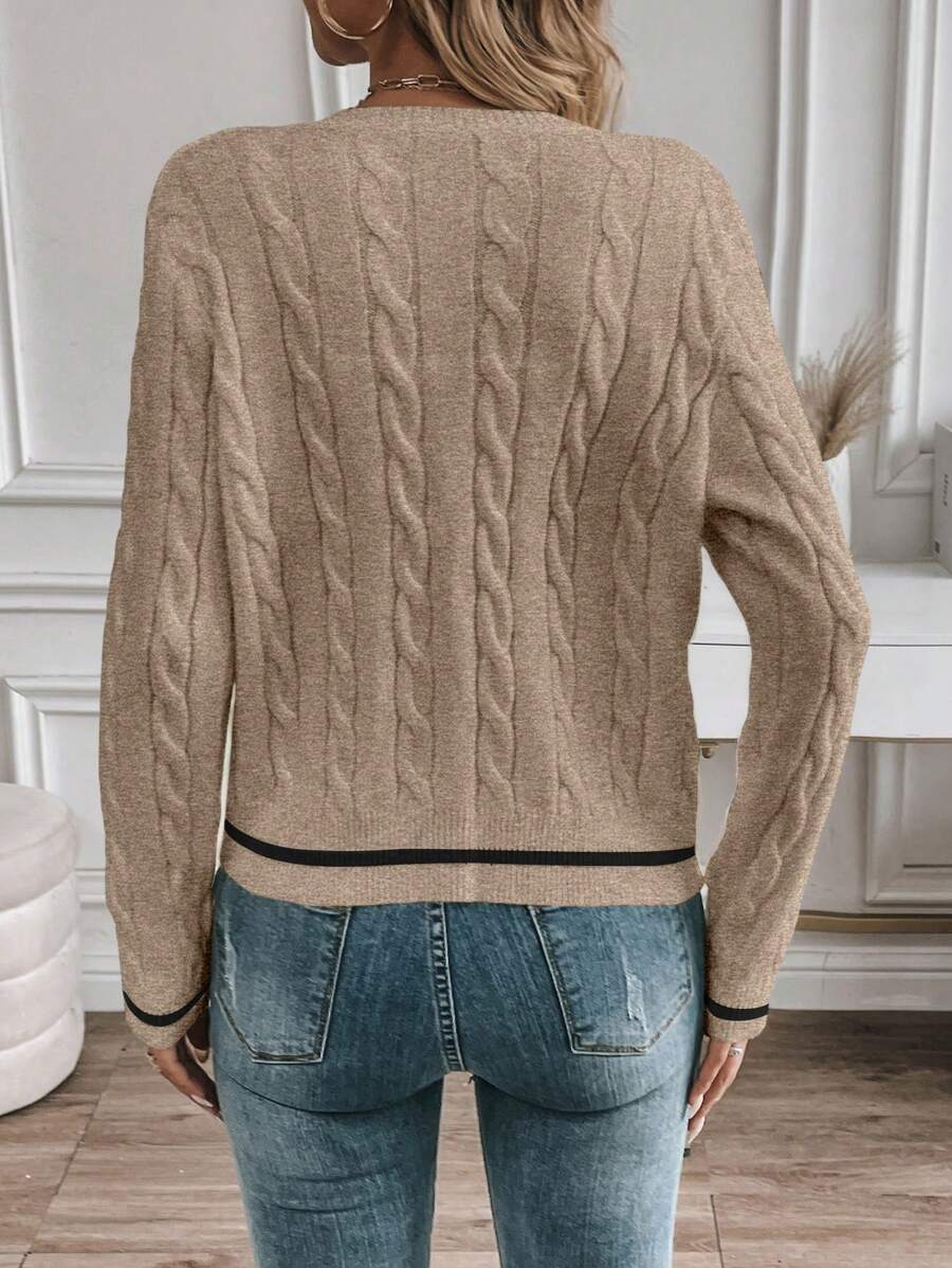EMERY ROSE Cardigan feminino casual com acabamento contrastante e botões na frente, outono/inverno