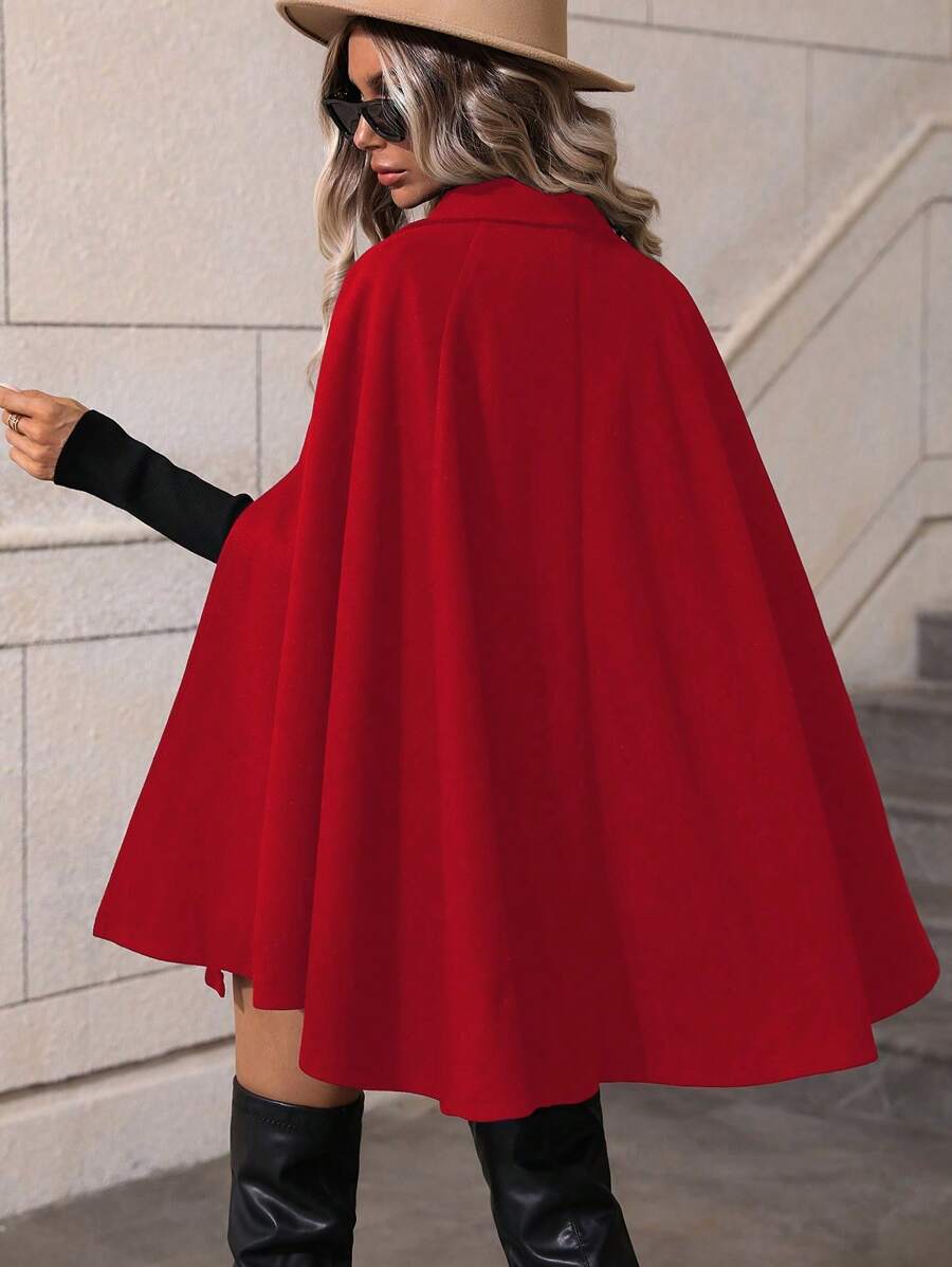 SHEIN Clasi Sobretudo feminino verde trespassado com manga de capa e comprimento médio da moda