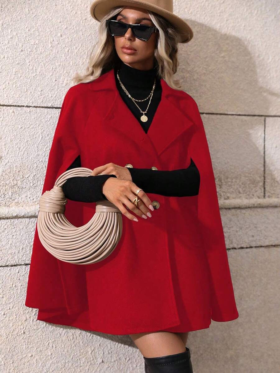 SHEIN Clasi Sobretudo feminino verde trespassado com manga de capa e comprimento médio da moda