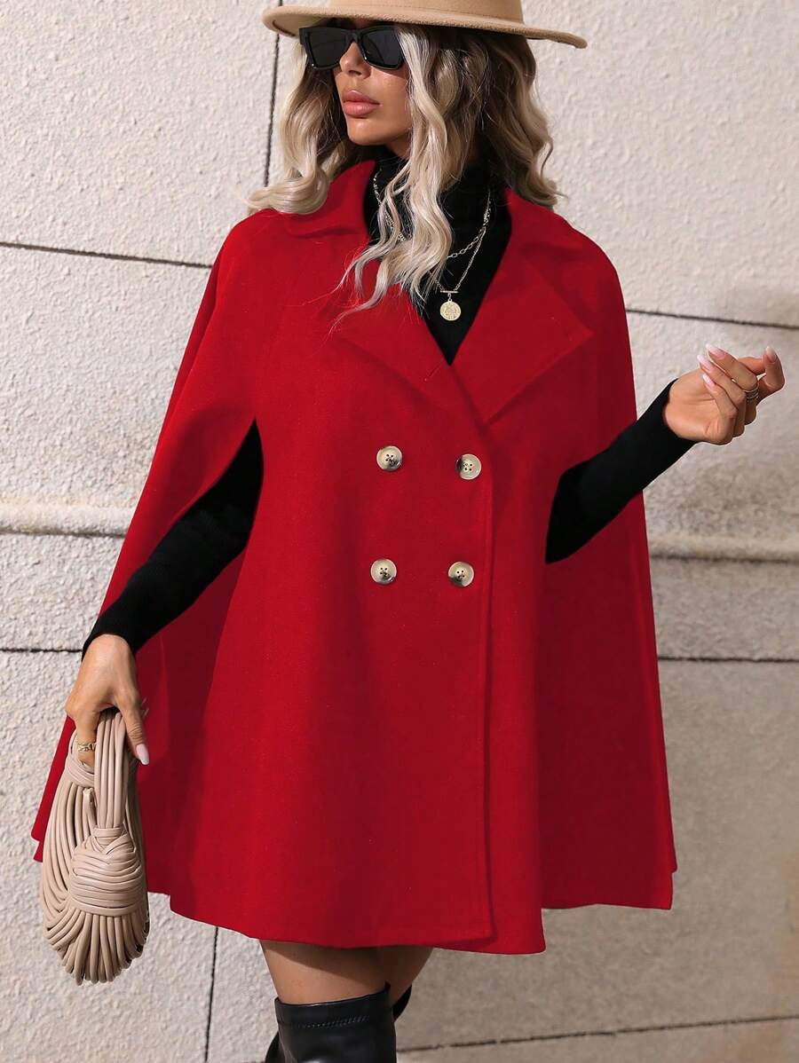SHEIN Clasi Sobretudo feminino verde trespassado com manga de capa e comprimento médio da moda