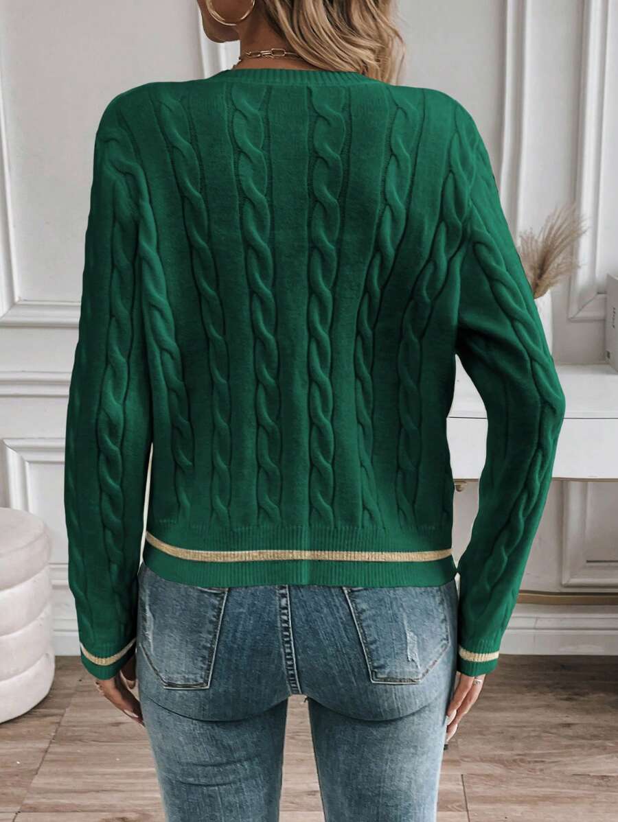 EMERY ROSE Cardigan feminino casual com acabamento contrastante e botões na frente, outono/inverno