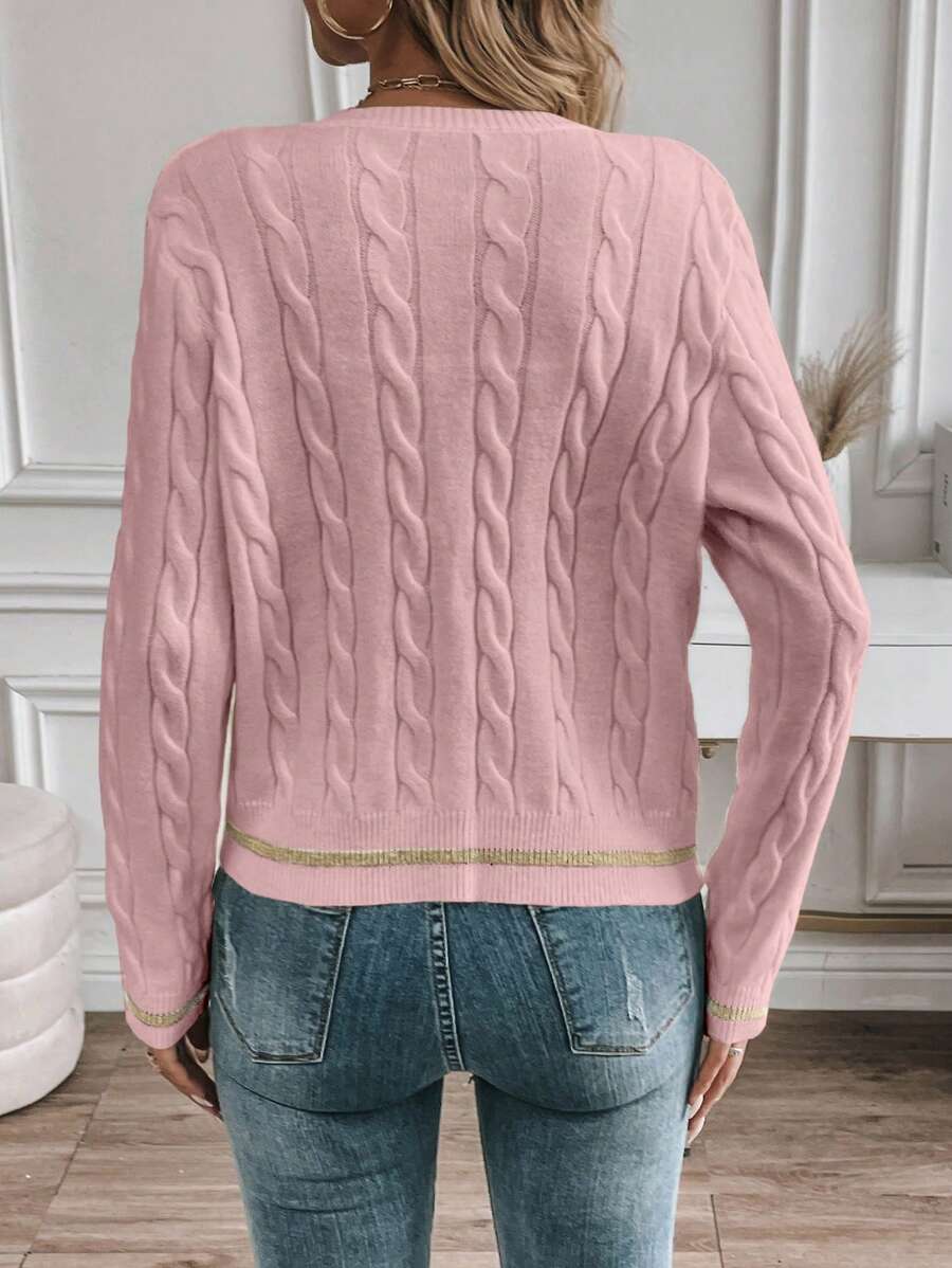 EMERY ROSE Cardigan feminino casual com acabamento contrastante e botões na frente, outono/inverno