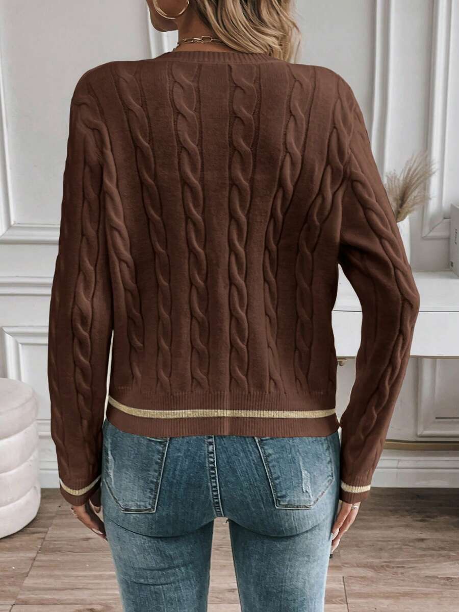 EMERY ROSE Cardigan feminino casual com acabamento contrastante e botões na frente, outono/inverno