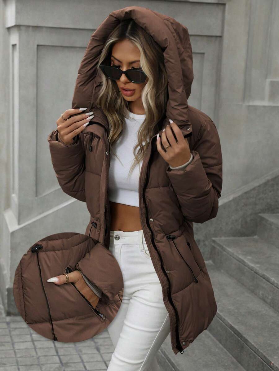 Aveloria Modichic Vestido feminino casual, acolchoado, comprimento médio, com cintura ajustável, acolchoado, isolamento sintético, casaco de inverno, jaqueta de inverno, casaco para roupas de inverno