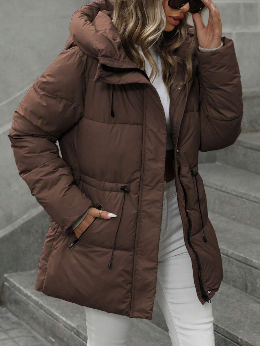 Aveloria Modichic Vestido feminino casual, acolchoado, comprimento médio, com cintura ajustável, acolchoado, isolamento sintético, casaco de inverno, jaqueta de inverno, casaco para roupas de inverno