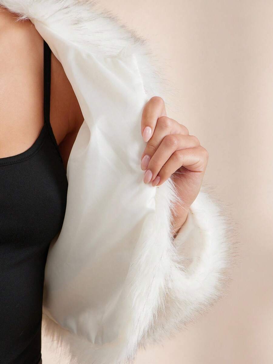 SHEIN Clasi Casaco feminino de cor sólida, manga comprida, frente aberta, curto e fofo, inverno