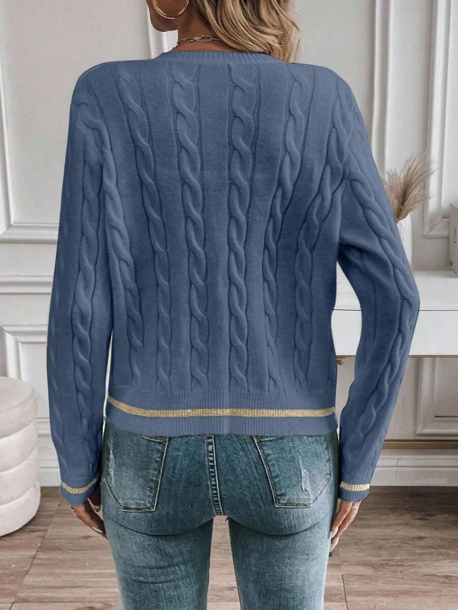EMERY ROSE Cardigan feminino casual com acabamento contrastante e botões na frente, outono/inverno