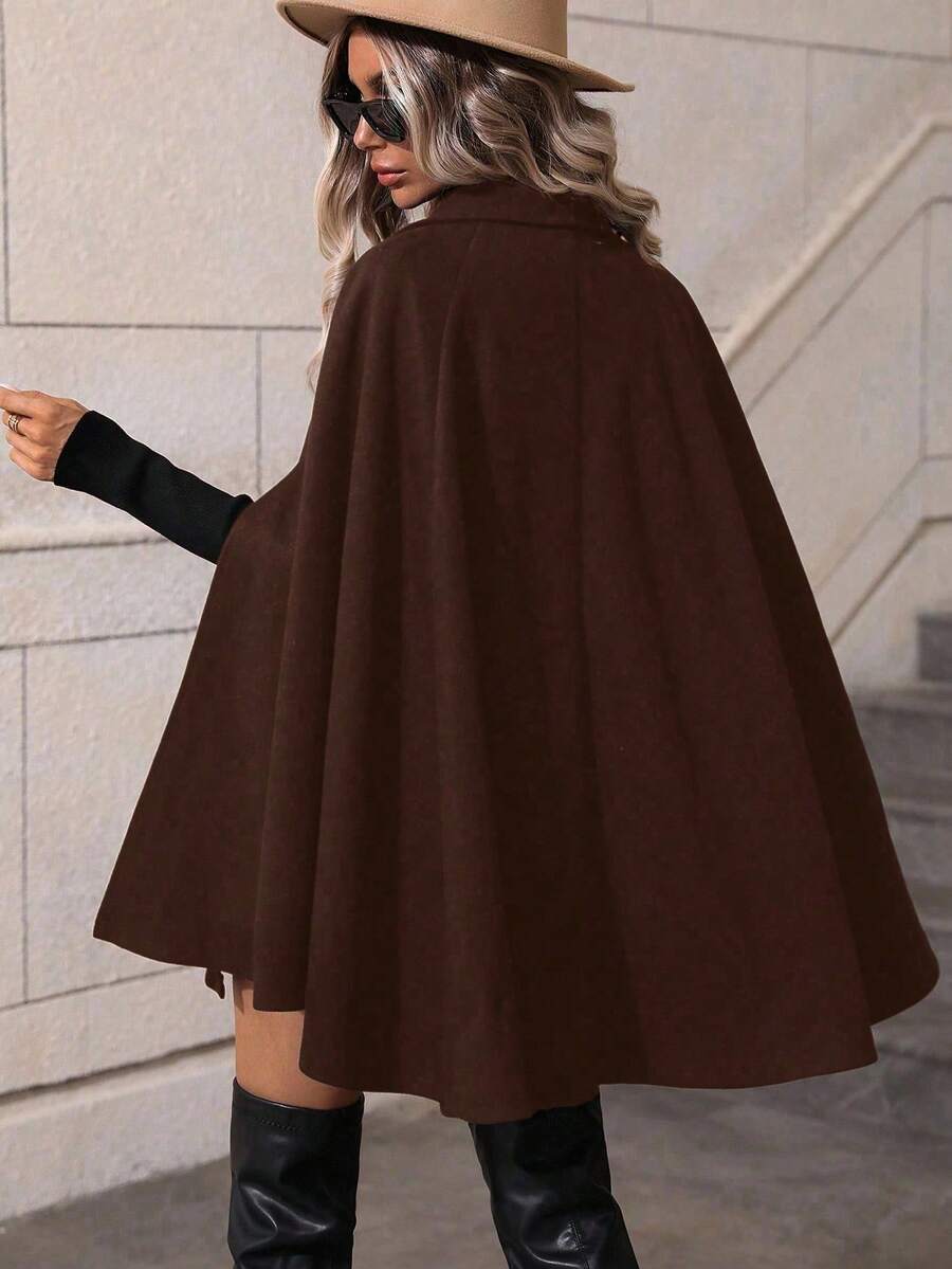 SHEIN Clasi Sobretudo feminino verde trespassado com manga de capa e comprimento médio da moda