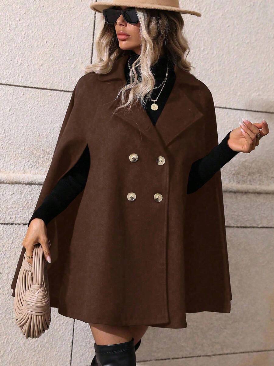 SHEIN Clasi Sobretudo feminino verde trespassado com manga de capa e comprimento médio da moda