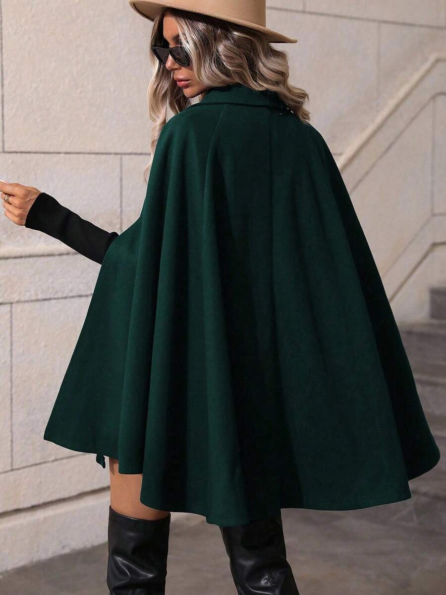 SHEIN Clasi Sobretudo feminino verde trespassado com manga de capa e comprimento médio da moda