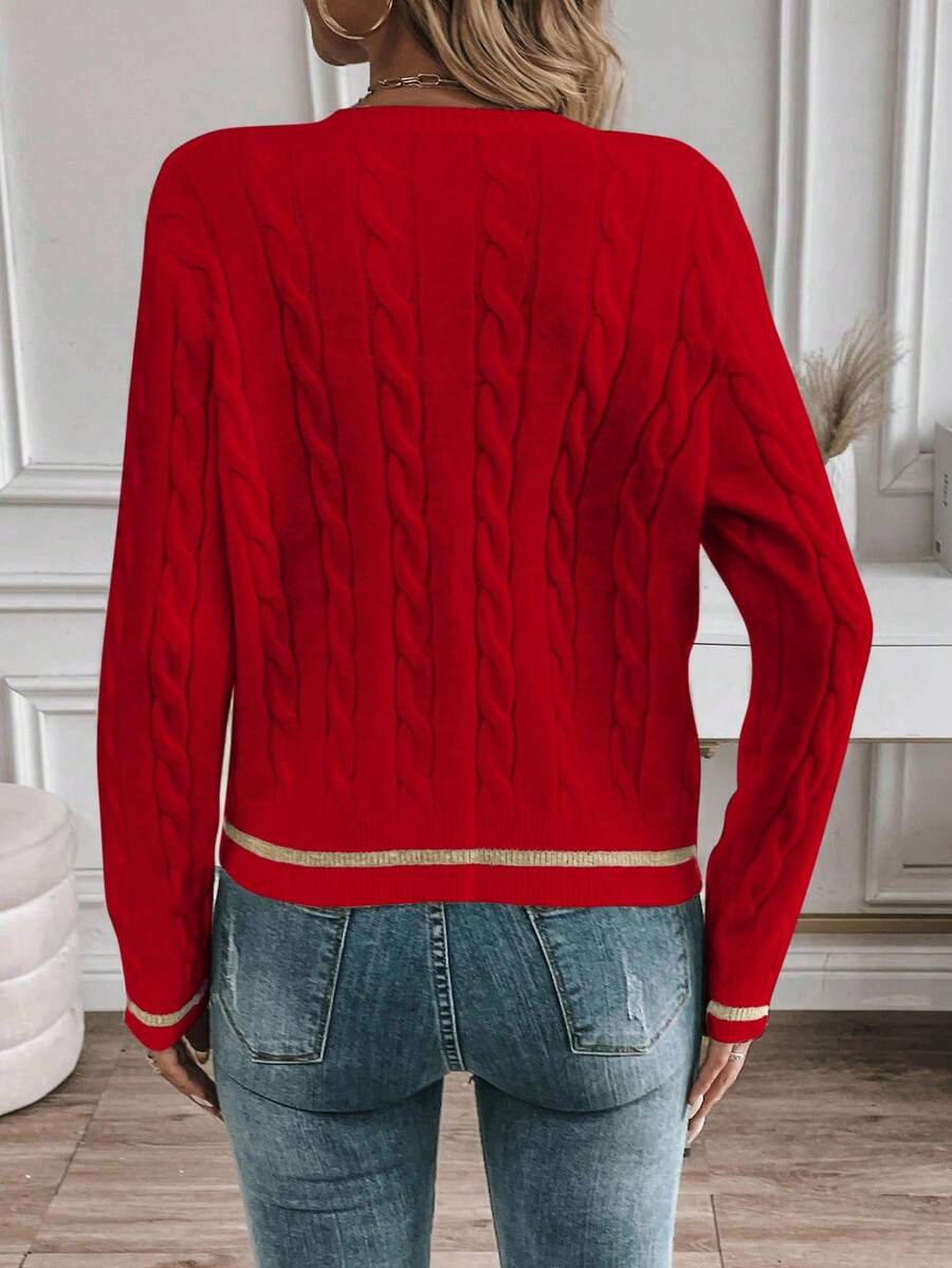 EMERY ROSE Cardigan feminino casual com acabamento contrastante e botões na frente, outono/inverno