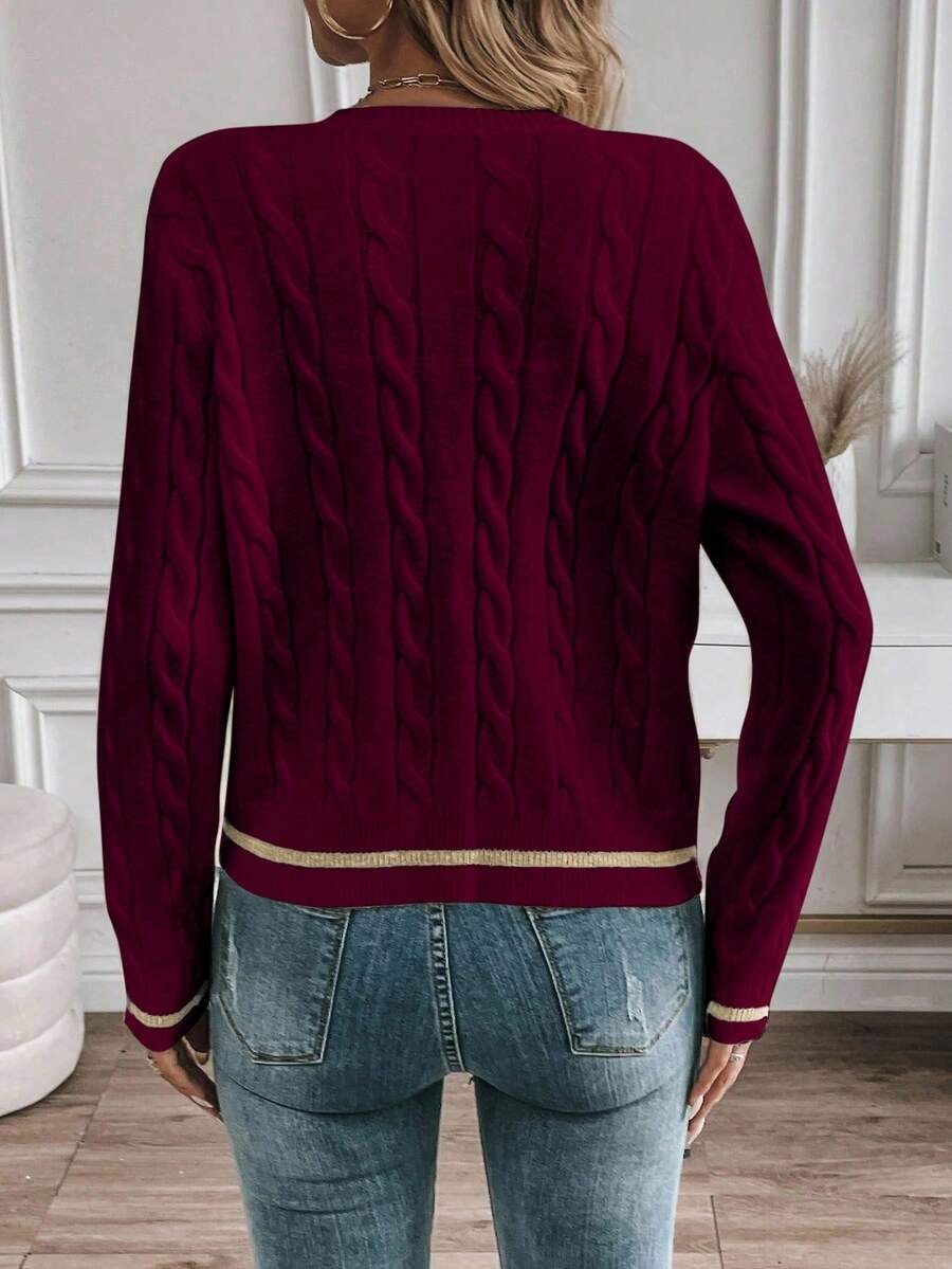 EMERY ROSE Cardigan feminino casual com acabamento contrastante e botões na frente, outono/inverno