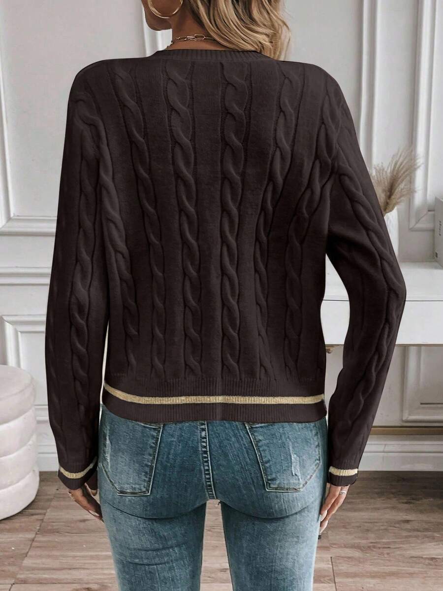 EMERY ROSE Cardigan feminino casual com acabamento contrastante e botões na frente, outono/inverno