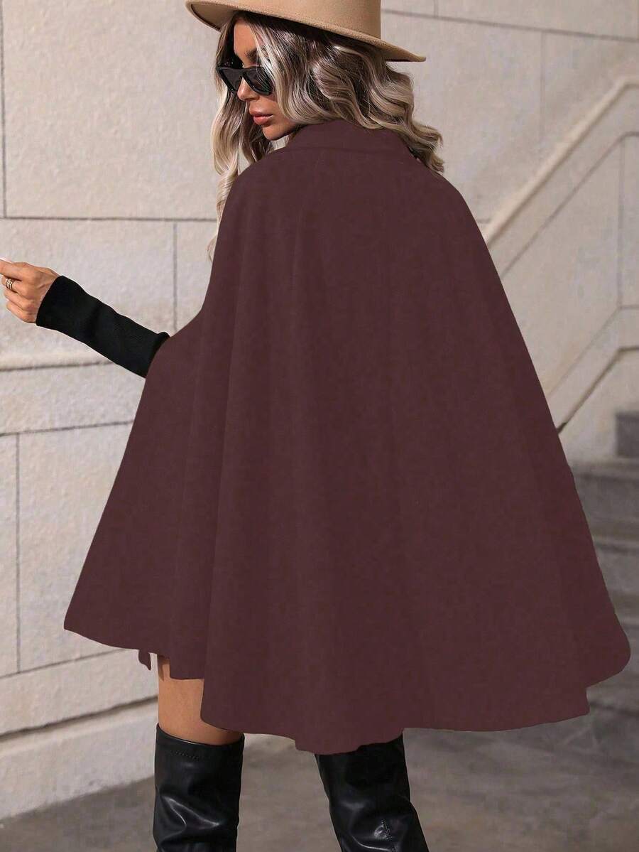 SHEIN Clasi Sobretudo feminino verde trespassado com manga de capa e comprimento médio da moda