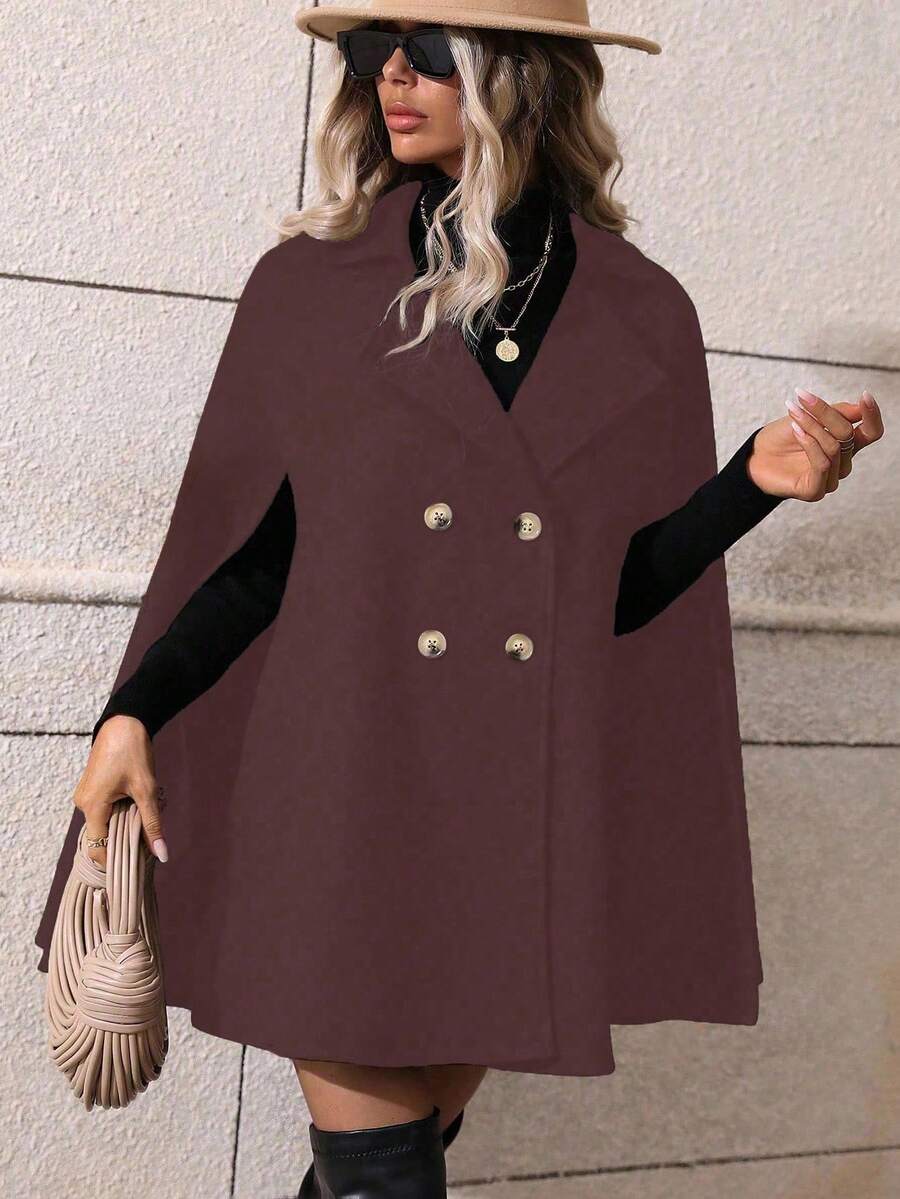 SHEIN Clasi Sobretudo feminino verde trespassado com manga de capa e comprimento médio da moda