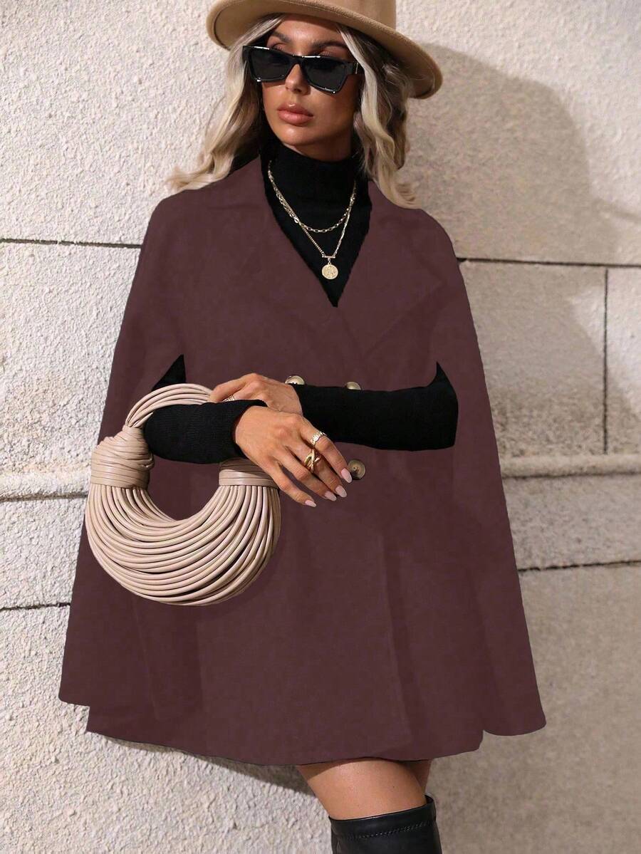 SHEIN Clasi Sobretudo feminino verde trespassado com manga de capa e comprimento médio da moda