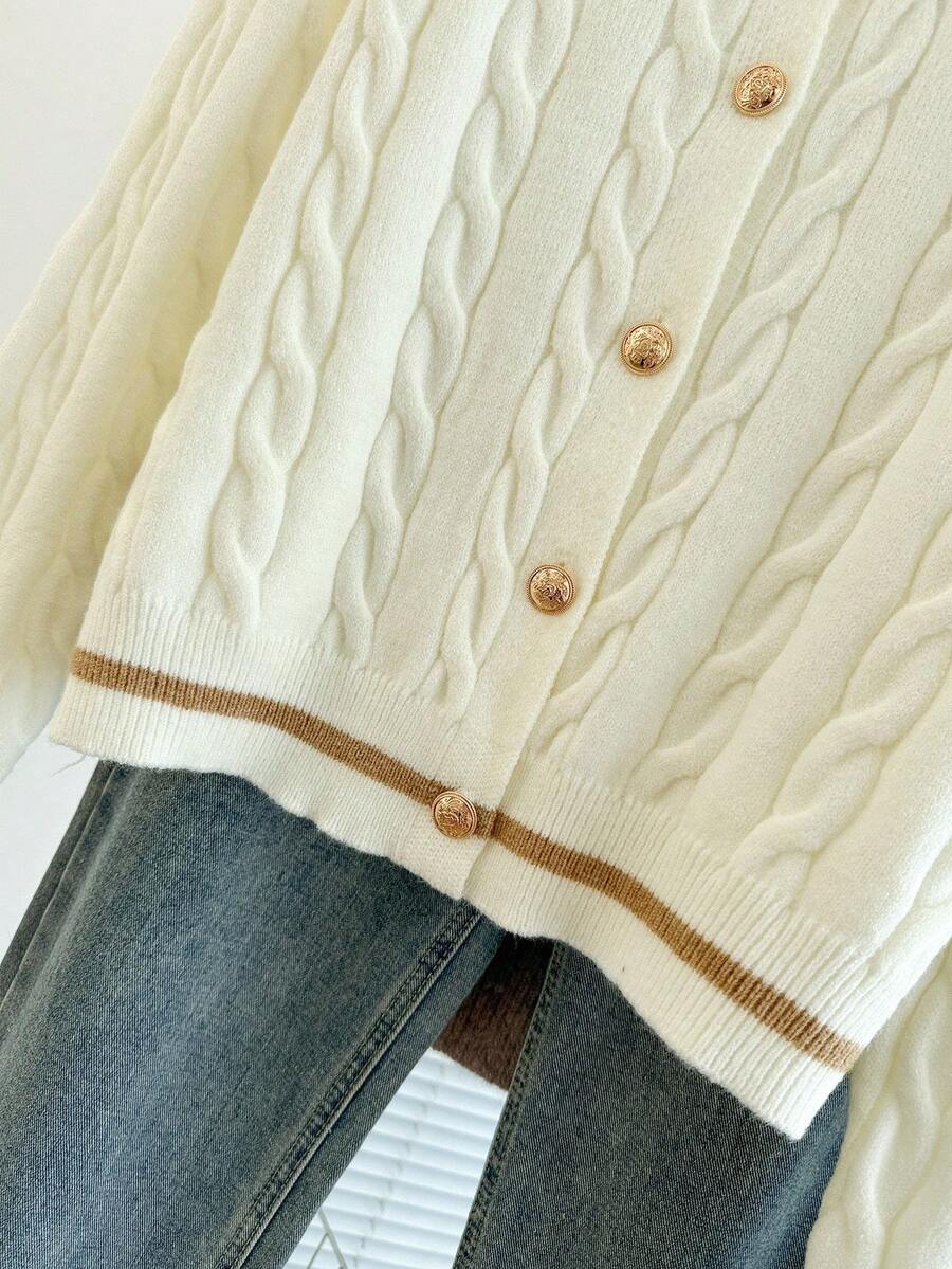 EMERY ROSE Cardigan feminino casual com acabamento contrastante e botões na frente, outono/inverno