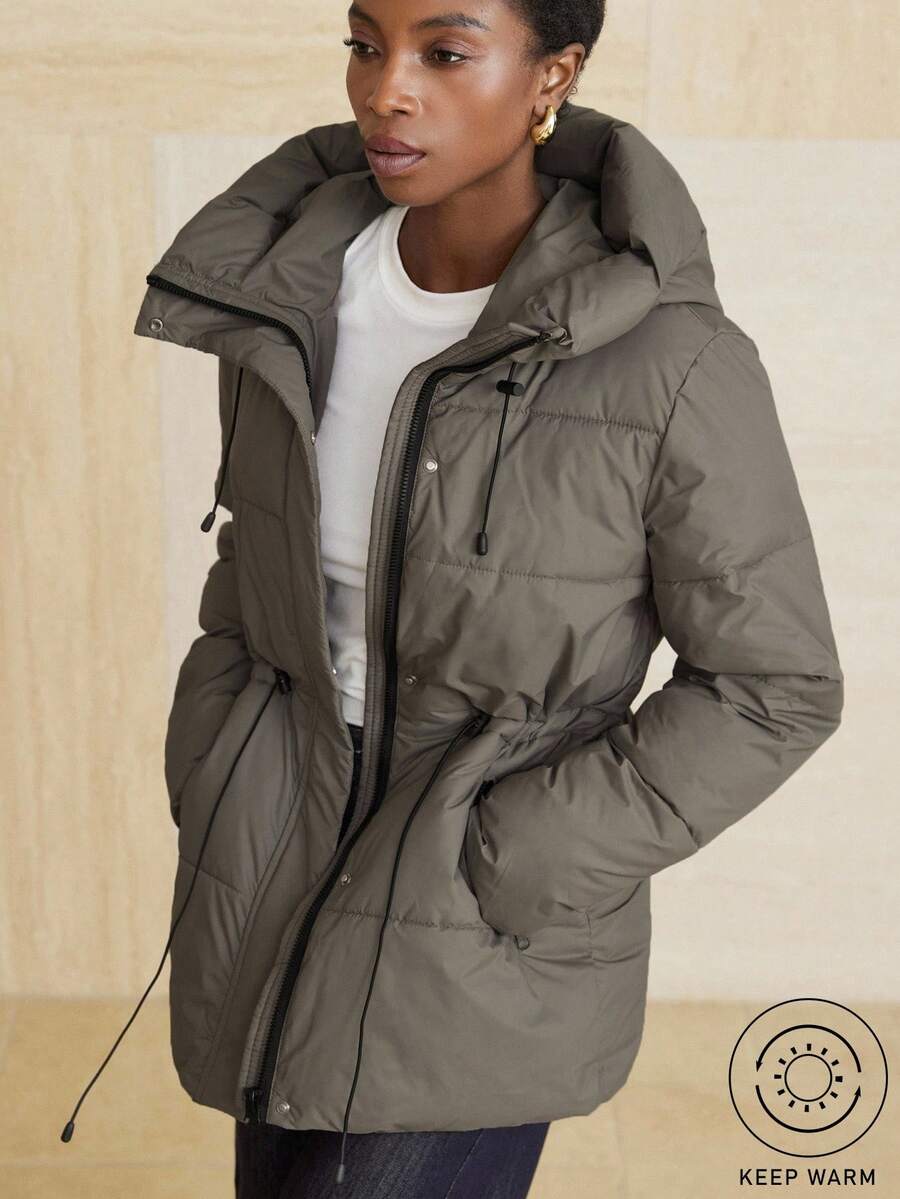 Aveloria Modichic Vestido feminino casual, acolchoado, comprimento médio, com cintura ajustável, acolchoado, isolamento sintético, casaco de inverno, jaqueta de inverno, casaco para roupas de inverno