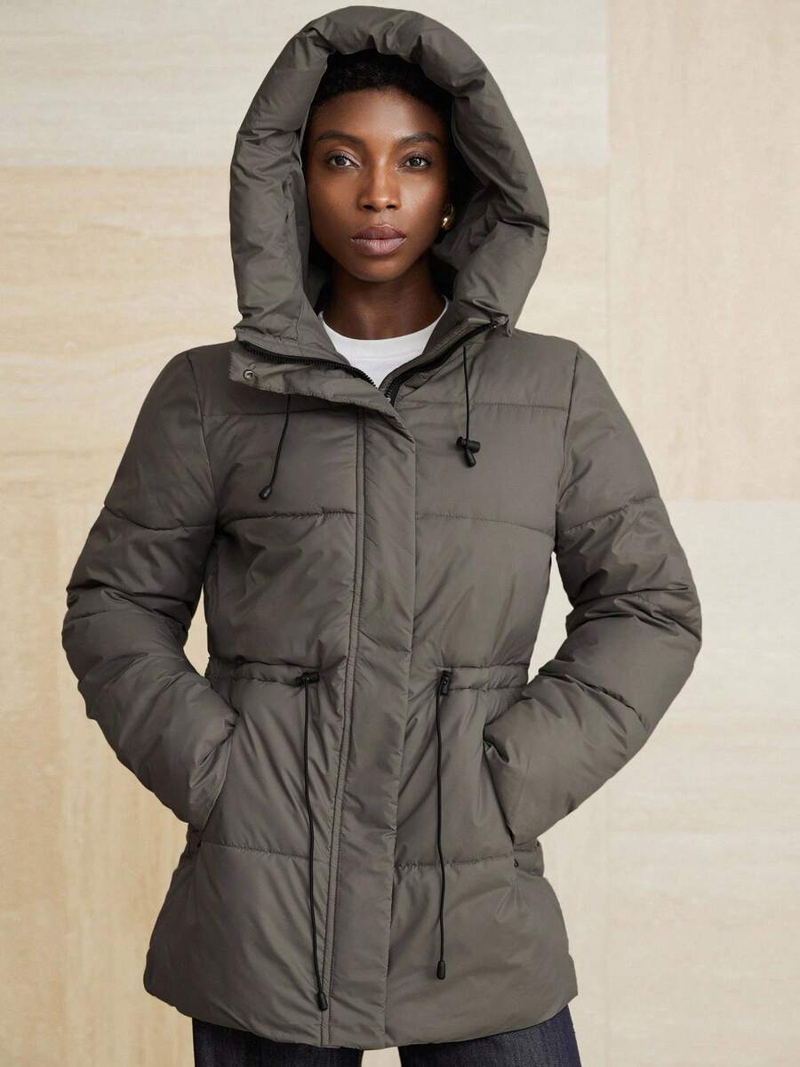 Aveloria Modichic Vestido feminino casual, acolchoado, comprimento médio, com cintura ajustável, acolchoado, isolamento sintético, casaco de inverno, jaqueta de inverno, casaco para roupas de inverno