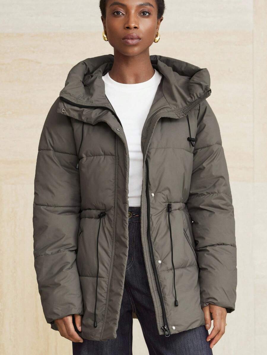 Aveloria Modichic Vestido feminino casual, acolchoado, comprimento médio, com cintura ajustável, acolchoado, isolamento sintético, casaco de inverno, jaqueta de inverno, casaco para roupas de inverno