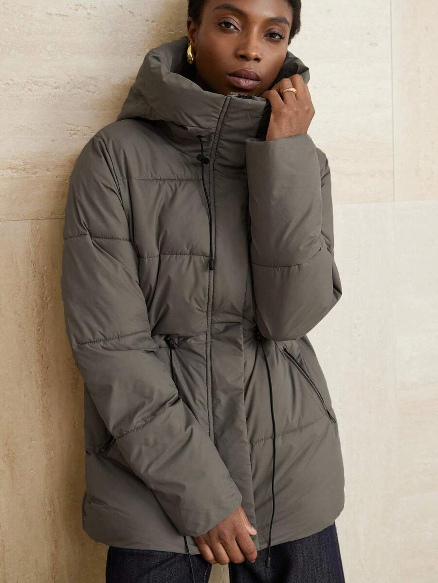 Aveloria Modichic Vestido feminino casual, acolchoado, comprimento médio, com cintura ajustável, acolchoado, isolamento sintético, casaco de inverno, jaqueta de inverno, casaco para roupas de inverno