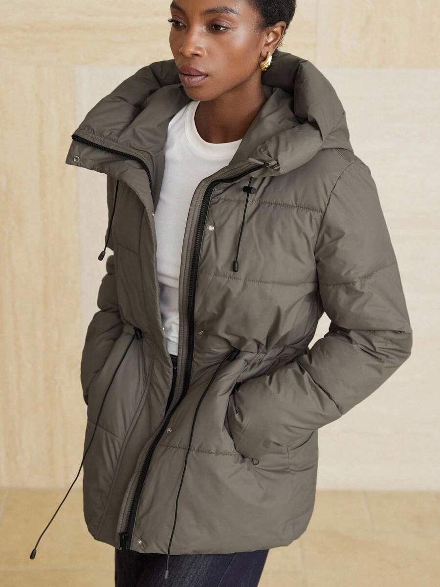 Aveloria Modichic Vestido feminino casual, acolchoado, comprimento médio, com cintura ajustável, acolchoado, isolamento sintético, casaco de inverno, jaqueta de inverno, casaco para roupas de inverno