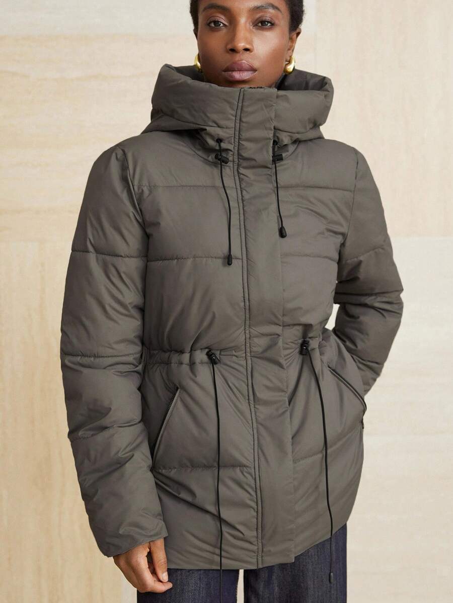 Aveloria Modichic Vestido feminino casual, acolchoado, comprimento médio, com cintura ajustável, acolchoado, isolamento sintético, casaco de inverno, jaqueta de inverno, casaco para roupas de inverno