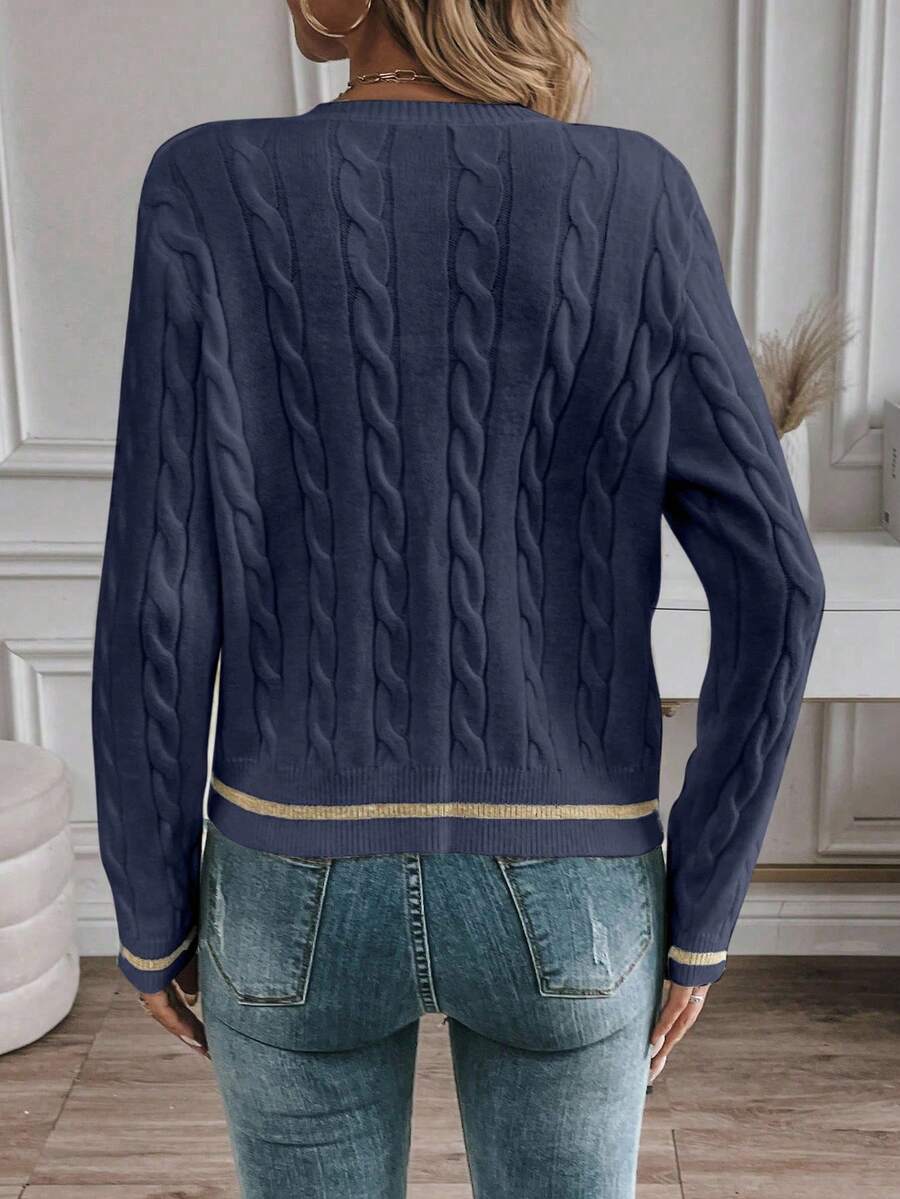 EMERY ROSE Cardigan feminino casual com acabamento contrastante e botões na frente, outono/inverno