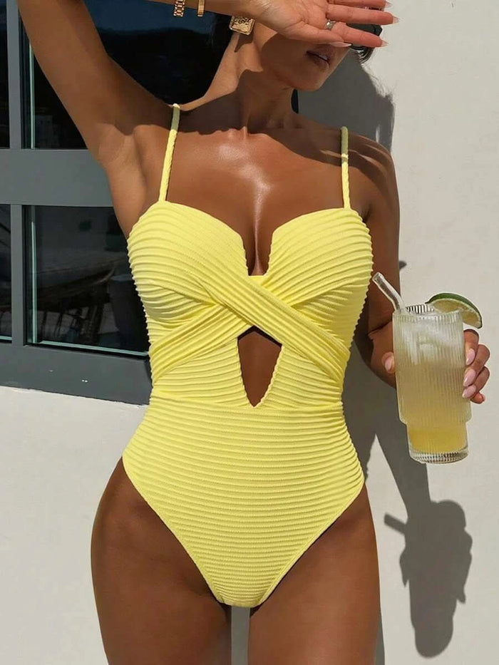 Swim SXY 1pc Women's Solid Color Criss - Cross Design One - Piece Swimsuit, Push Up, Wireless - Maison Moriah