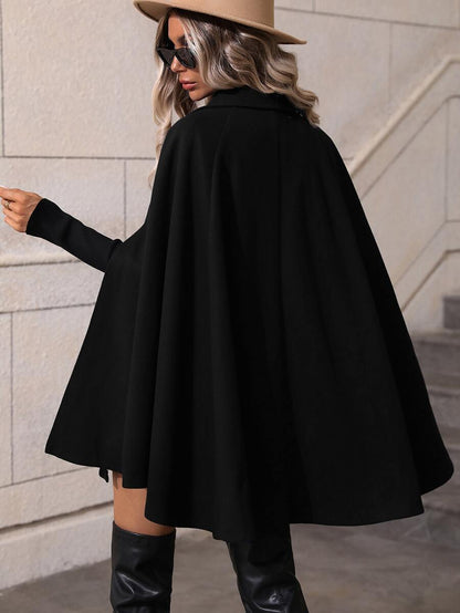 SHEIN Clasi Sobretudo feminino verde trespassado com manga de capa e comprimento médio da moda