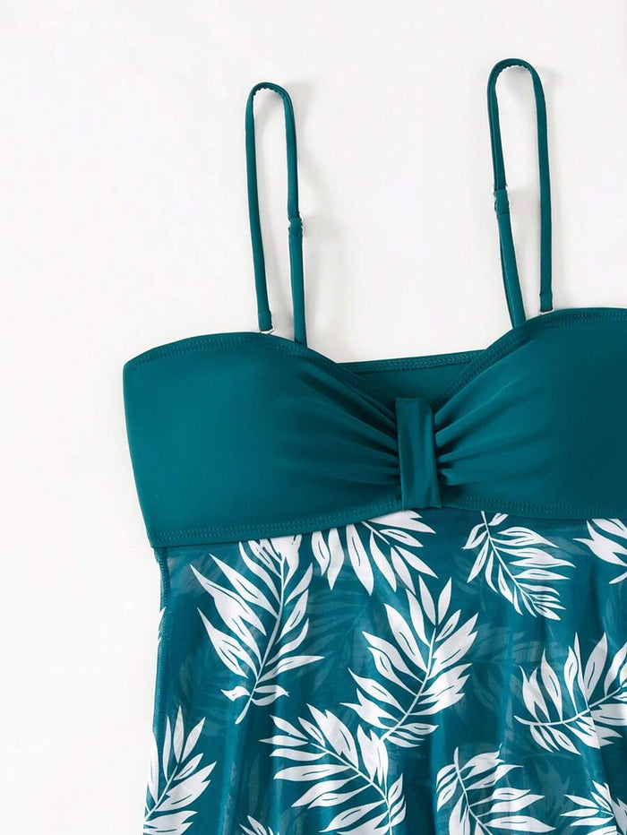 Swim Lushoire Summer Beach Tropical Print Ruched Dress Swimsuit