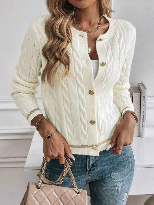 EMERY ROSE Cardigan feminino casual com acabamento contrastante e botões na frente, outono/inverno