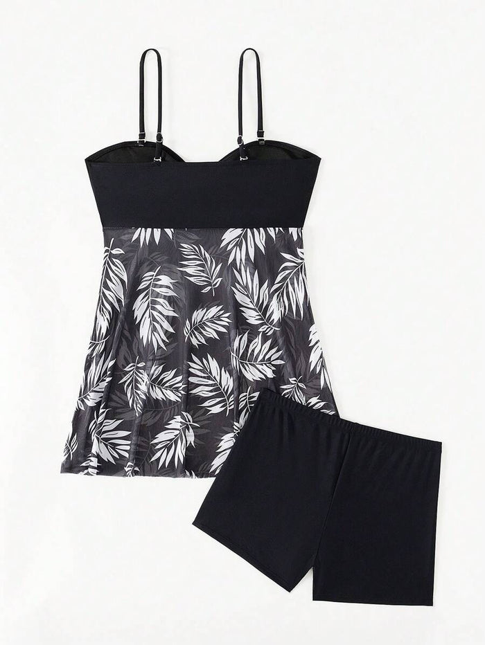 Swim Lushoire Summer Beach Tropical Print Ruched Dress Swimsuit