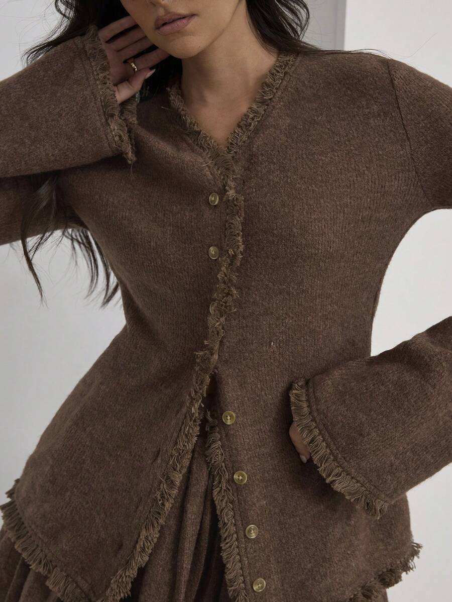 COSMINA Conjunto de 2 peças de blusa e saia plissada com bainha plissada, casual e sólida, outono