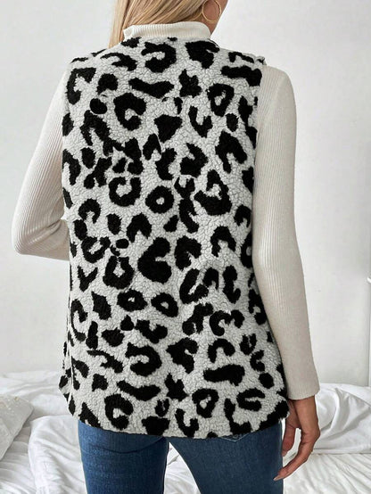 Chiquease Mulheres Leopardo Estampa Colete Jaqueta, Casual Resort Wear Outono/Inverno