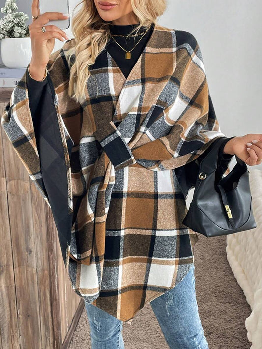 SHEIN LUNE Nova jaqueta xadrez casual feminina, outono/inverno