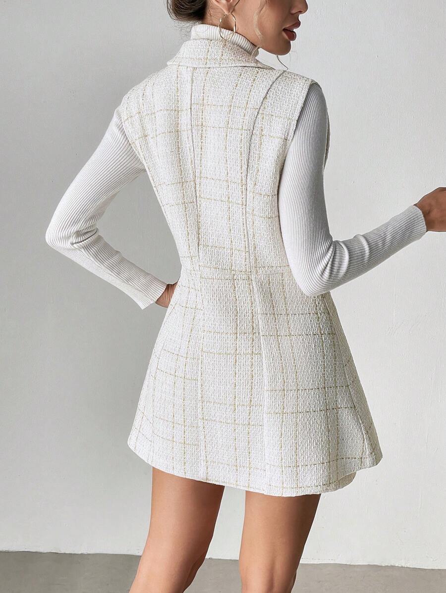 SHEIN Clasi Conjunto feminino de 2 peças: colete de tecido tweed + minissaia evasê, roupa elegante para deslocamento diário