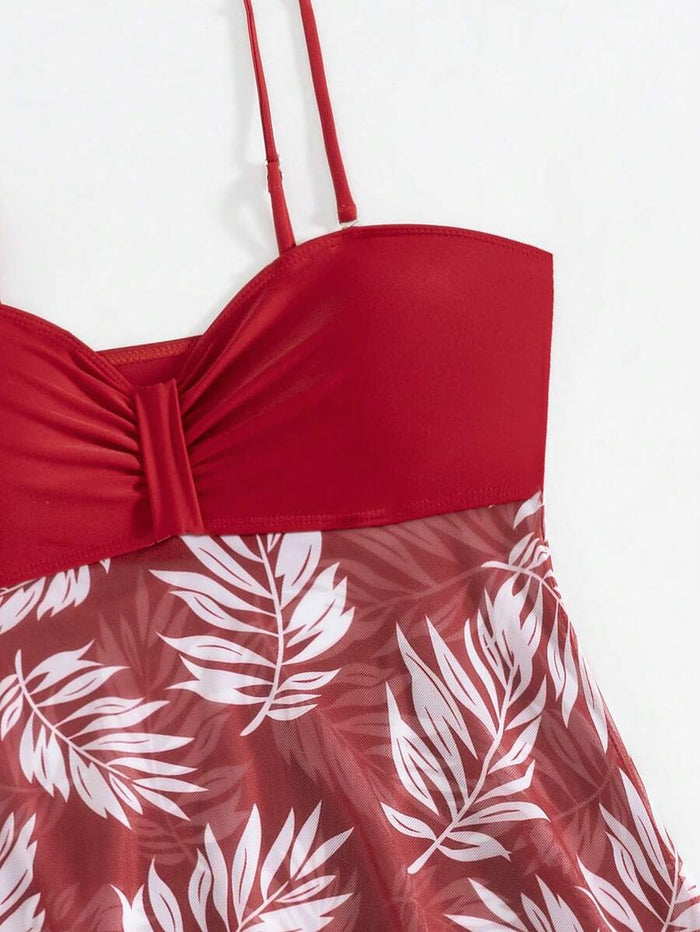 Swim Lushoire Summer Beach Tropical Print Ruched Dress Swimsuit