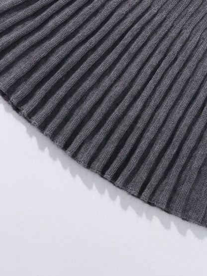 Chiquease Conjunto de 2 peças de suéter de manga comprida com gola alta e saia plissada, elegante