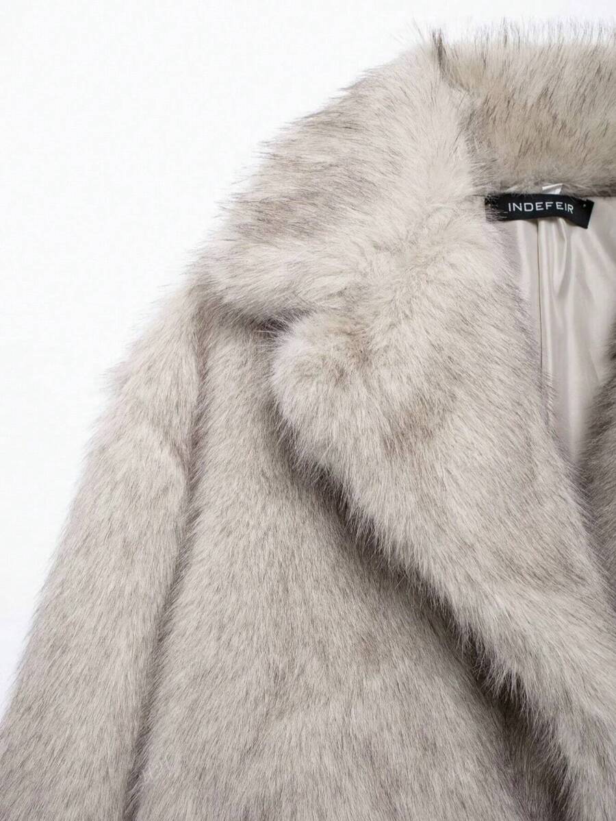 HH Mulheres Inverno Elegante Sólido Efeito Pele Sintética Manga Longa Cardigan Casaco Feminino Casual High Street Bolsos Casaco
