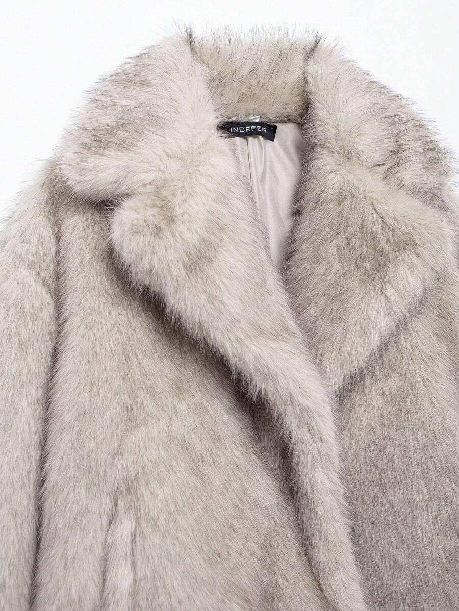 HH Mulheres Inverno Elegante Sólido Efeito Pele Sintética Manga Longa Cardigan Casaco Feminino Casual High Street Bolsos Casaco