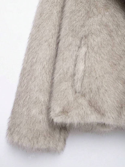HH Mulheres Inverno Elegante Sólido Efeito Pele Sintética Manga Longa Cardigan Casaco Feminino Casual High Street Bolsos Casaco
