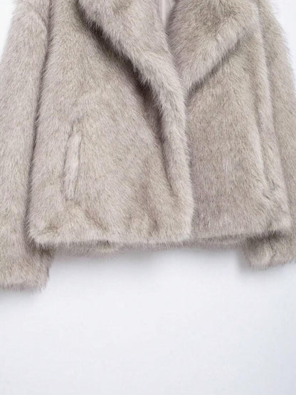 HH Mulheres Inverno Elegante Sólido Efeito Pele Sintética Manga Longa Cardigan Casaco Feminino Casual High Street Bolsos Casaco