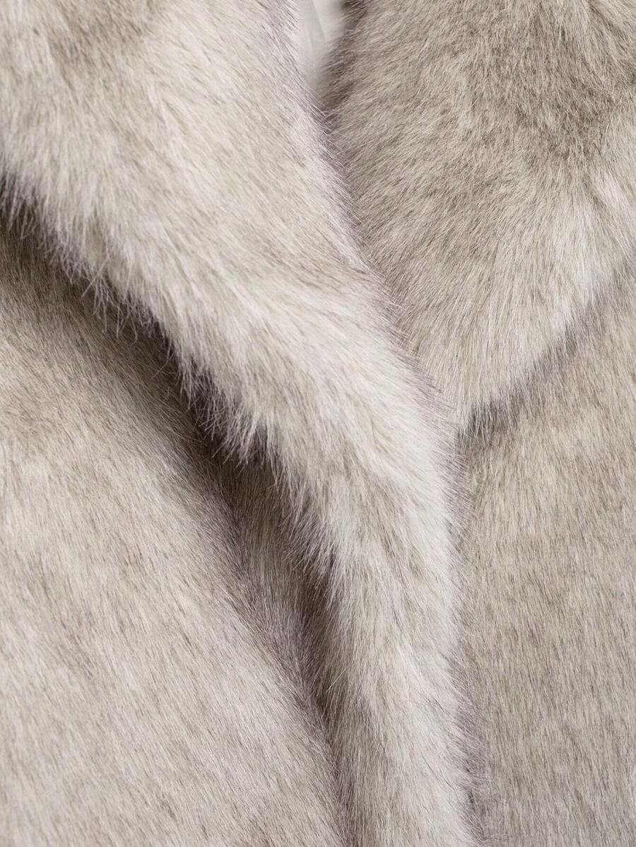 HH Mulheres Inverno Elegante Sólido Efeito Pele Sintética Manga Longa Cardigan Casaco Feminino Casual High Street Bolsos Casaco